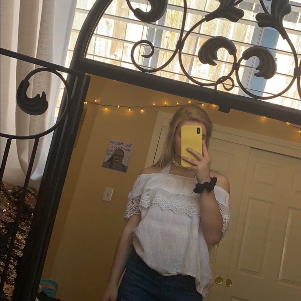 white off the shoulder shirt!